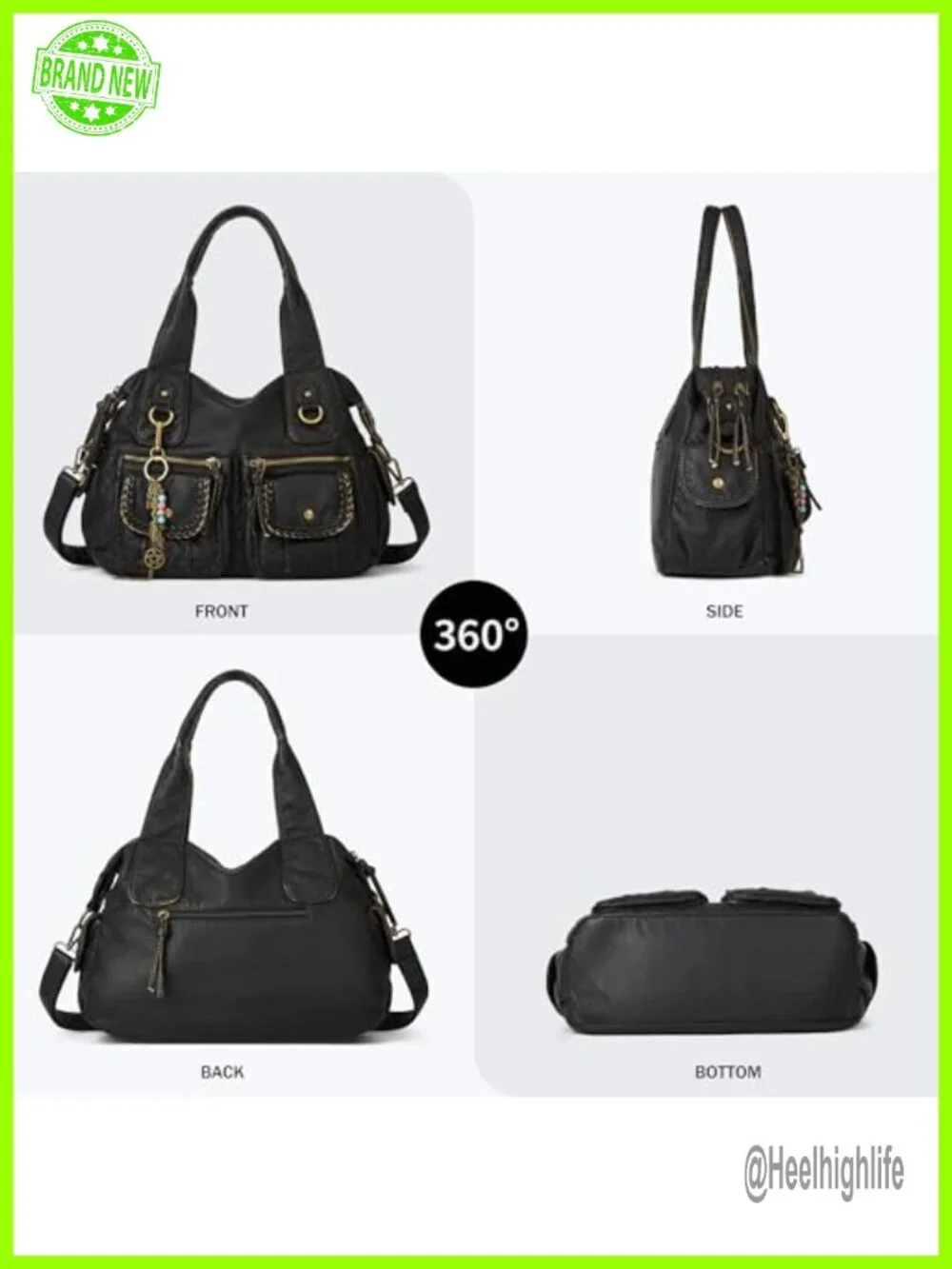 Women Canvas Hobo Purse Multi Pocket Tote Shopper Shoulder Bag Embroidered